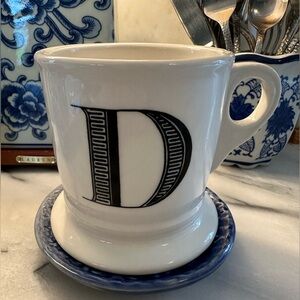 Anthropologie D Monogram Coffee Mug White Shaving Style Pedestal Cup